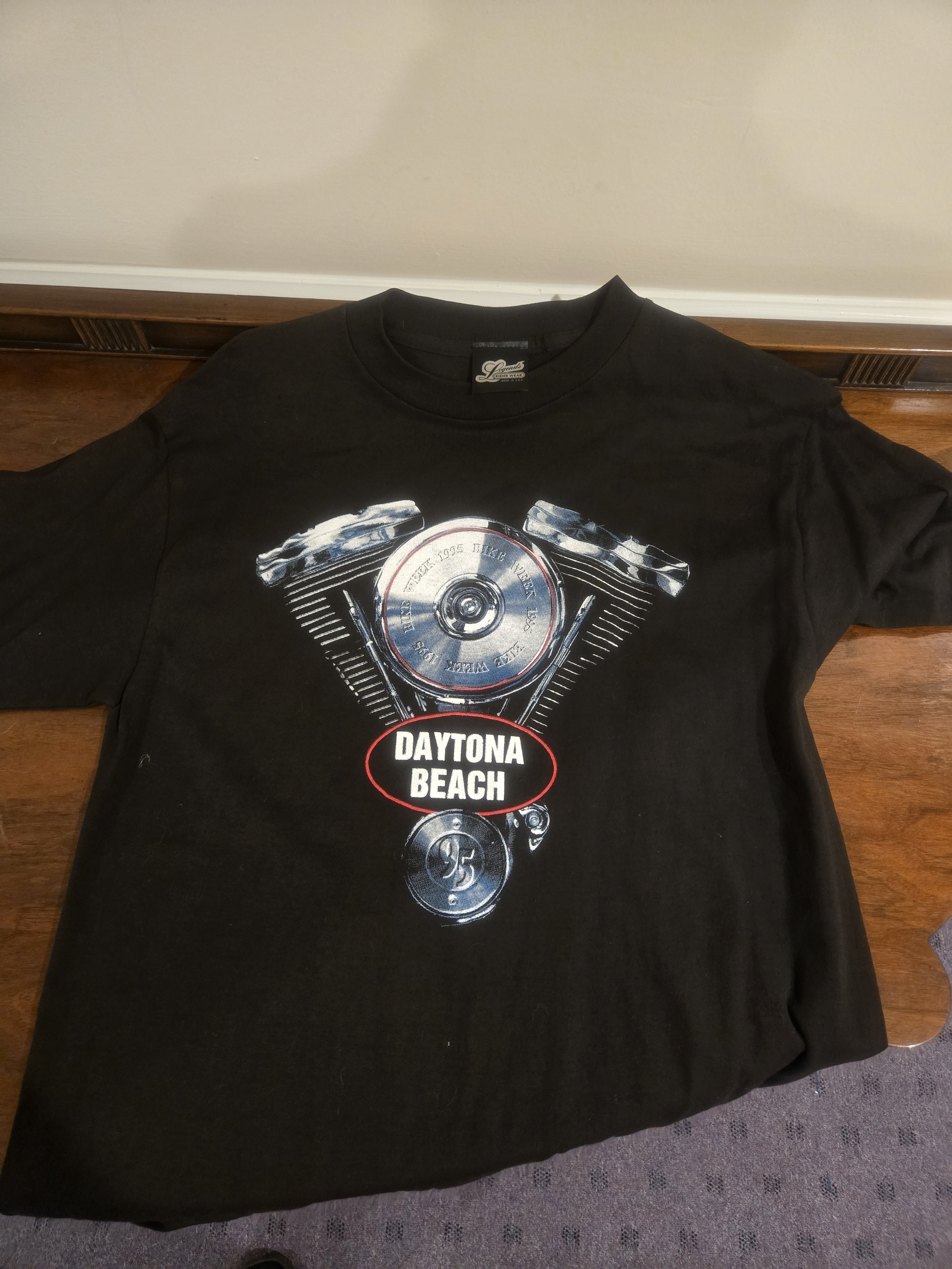 Vintage 1995 HarleyDavidson Black Daytona Beach Engine Graphic Short Sleeve Tee